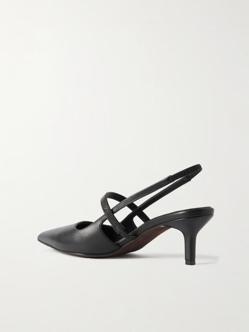Bead-embellished leather slingback pumps Bead-embellished leather slingback pumps