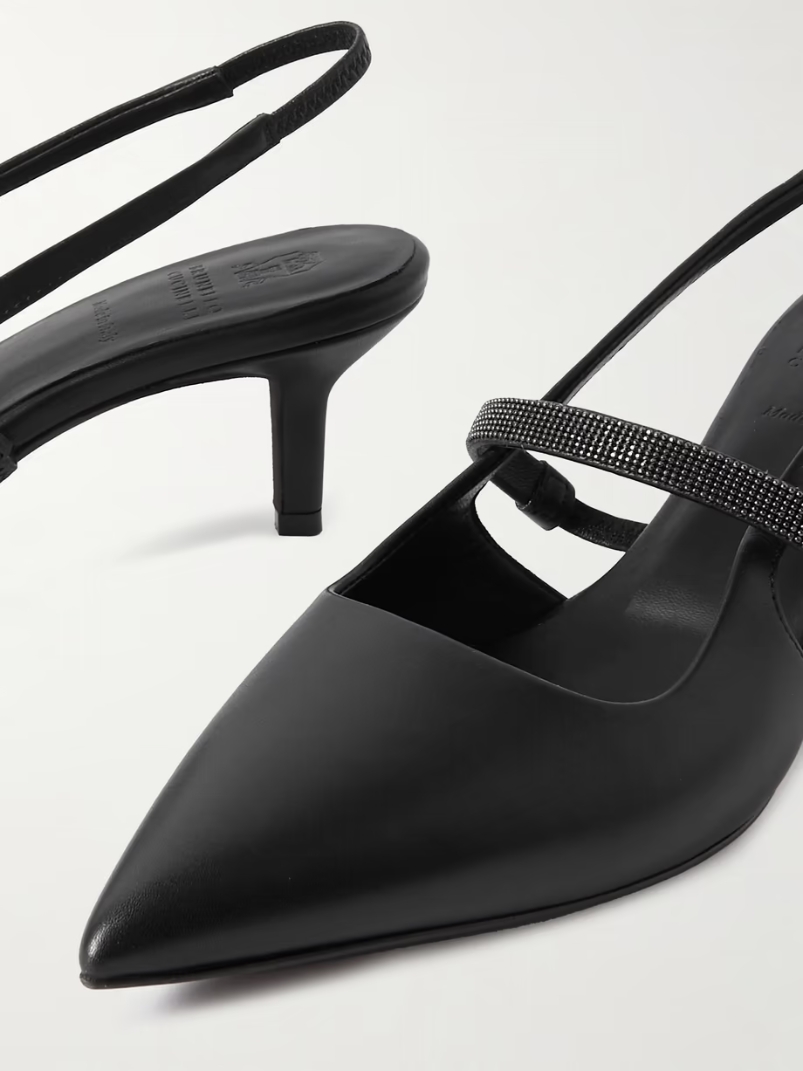 Bead-embellished leather slingback pumps Bead-embellished leather slingback pumps
