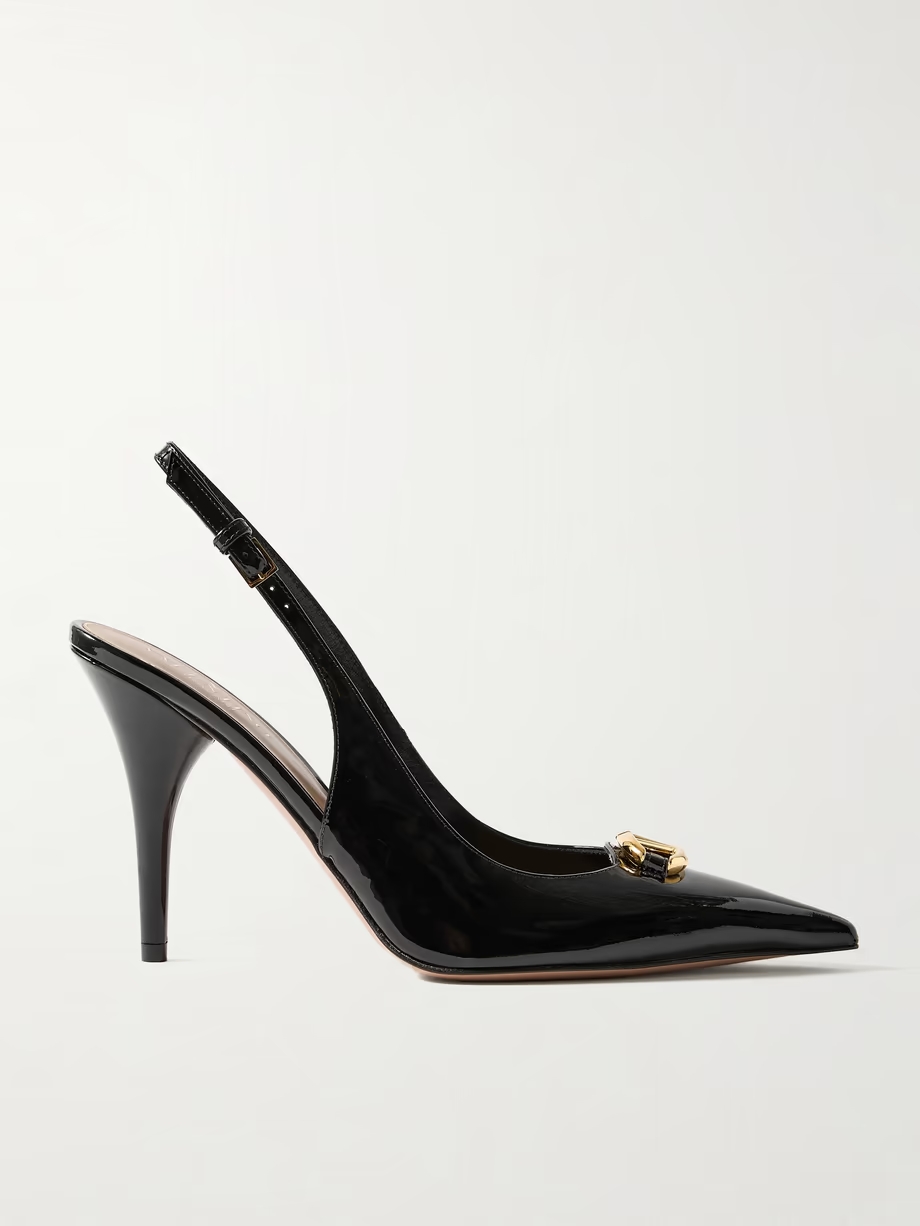 VLOGO 100 embellished patent-leather slingback pumps VLOGO 100 embellished patent-leather slingback pumps
