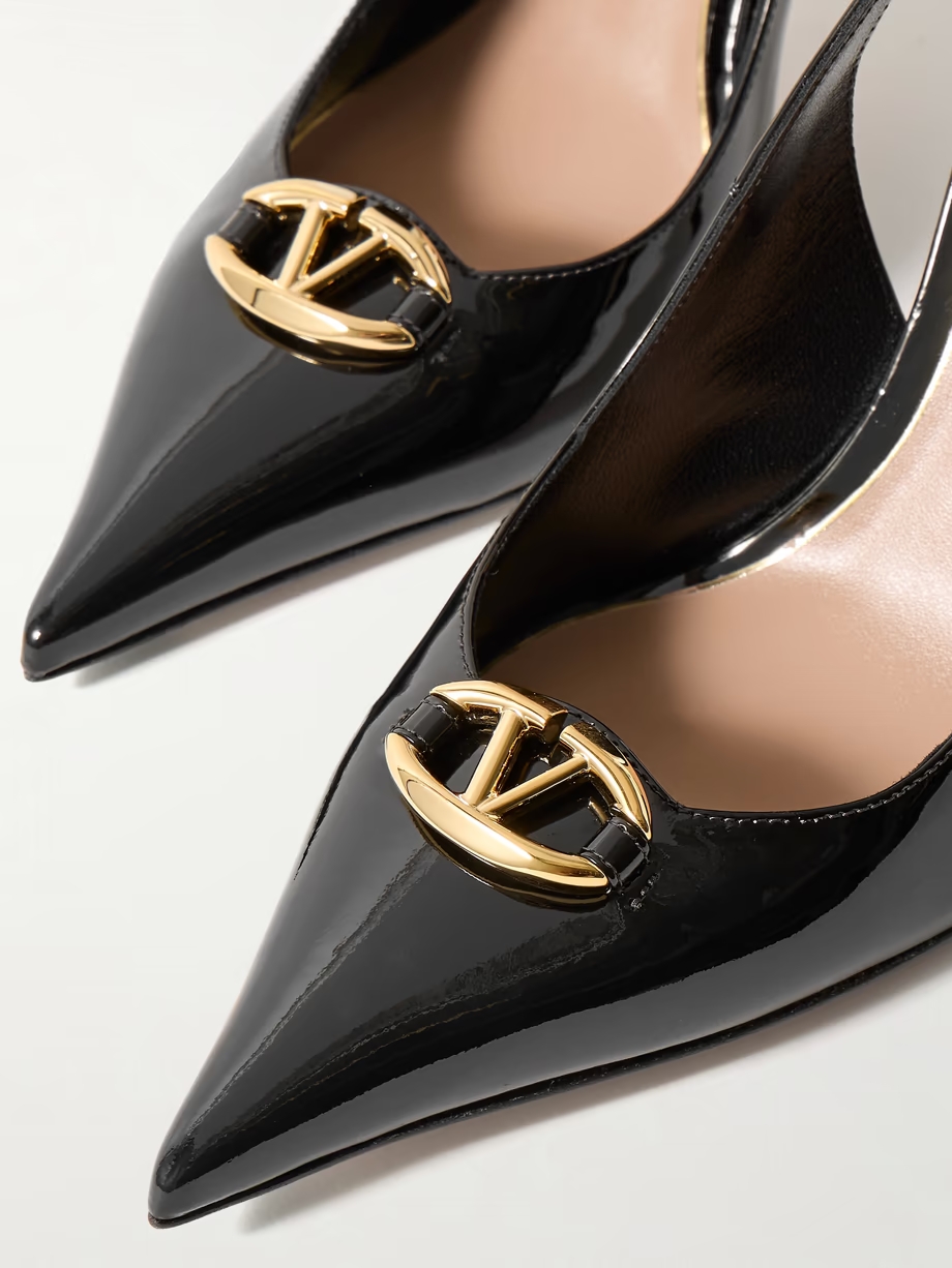 VLOGO 100 embellished patent-leather slingback pumps VLOGO 100 embellished patent-leather slingback pumps