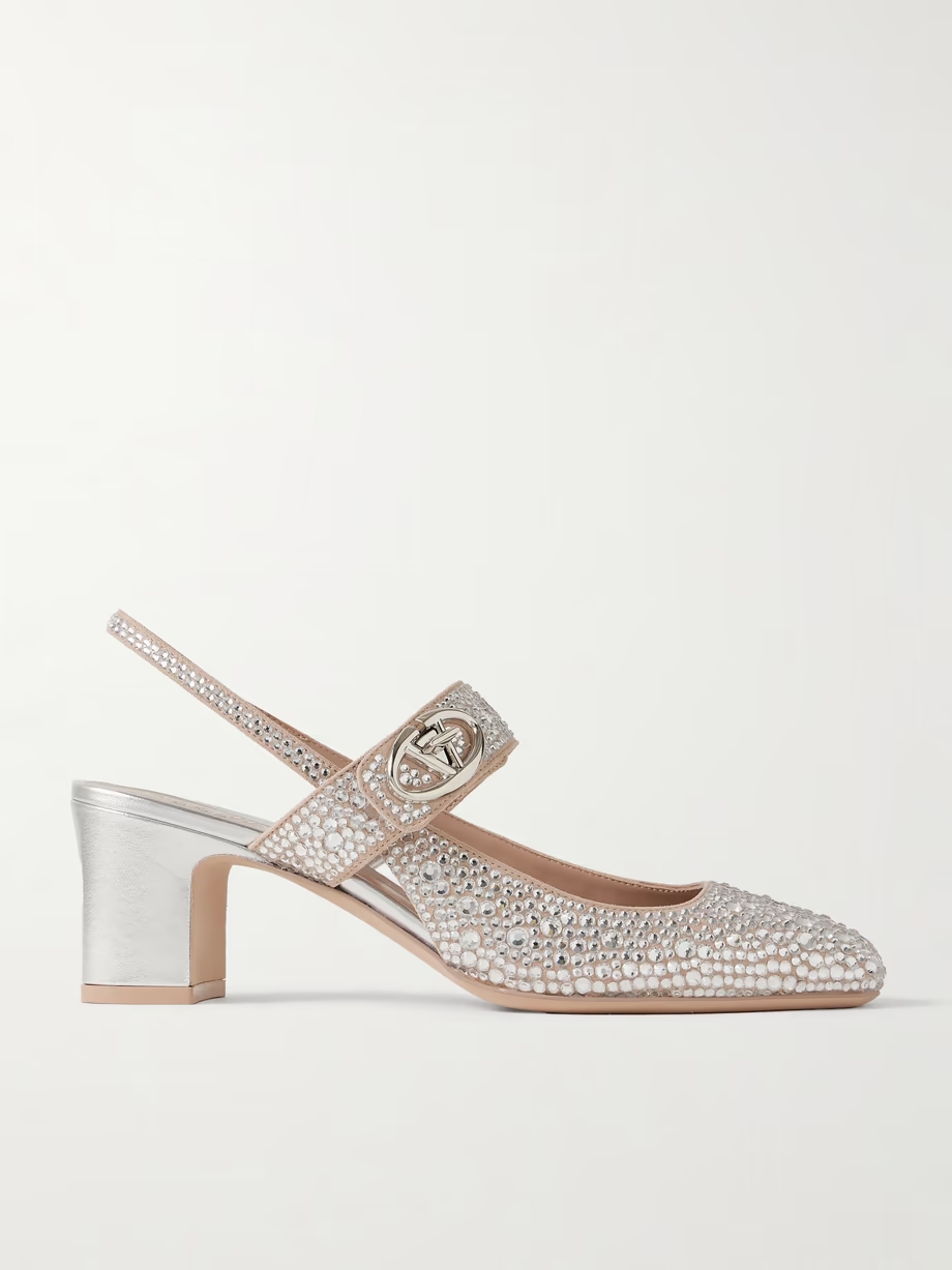 VLOGO Locker 60 crystal-embellished suede slingback pumps VLOGO Locker 60 crystal-embellished suede slingback pumps