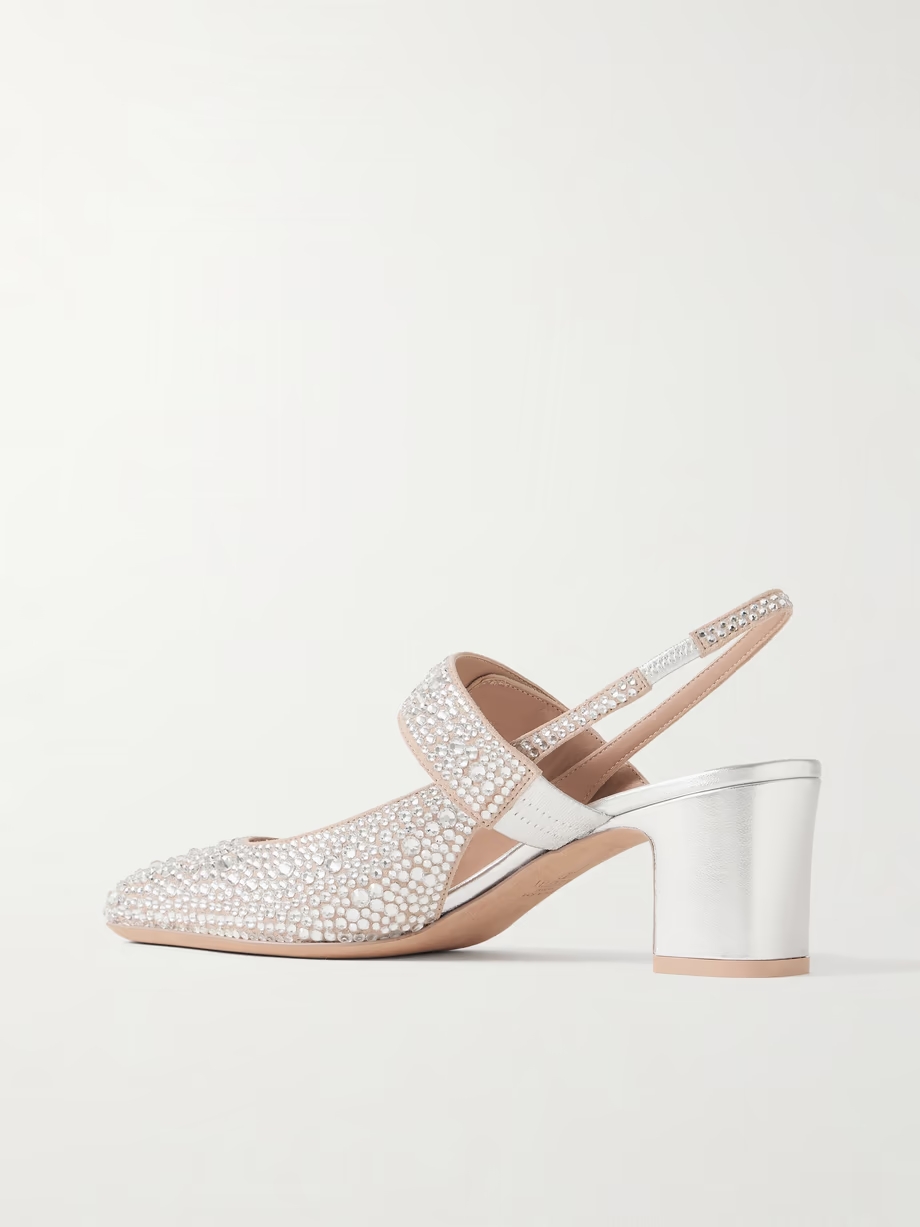VLOGO Locker 60 crystal-embellished suede slingback pumps VLOGO Locker 60 crystal-embellished suede slingback pumps