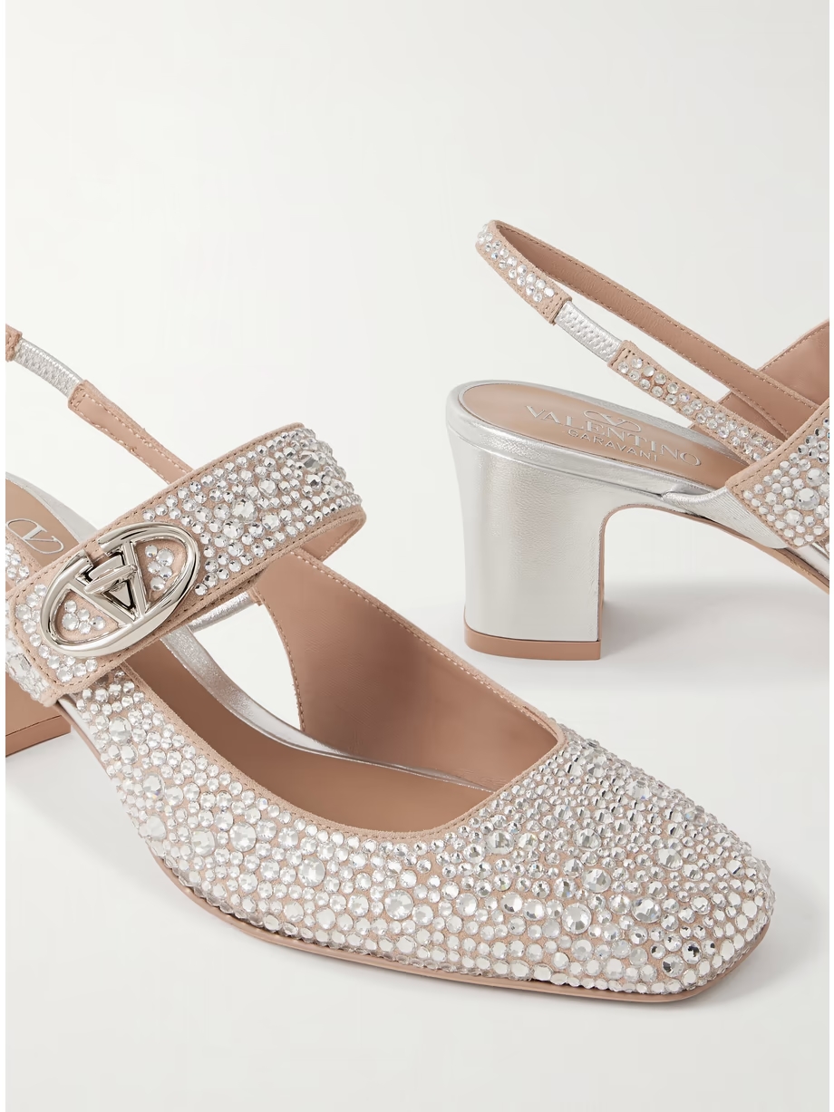 VLOGO Locker 60 crystal-embellished suede slingback pumps VLOGO Locker 60 crystal-embellished suede slingback pumps