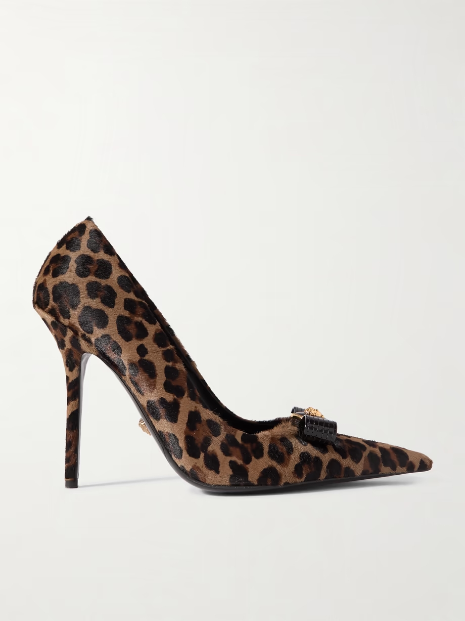 Embellished patent leather-trimmed leopard-print calf hair pumps Embellished patent leather-trimmed leopard-print calf hair pumps