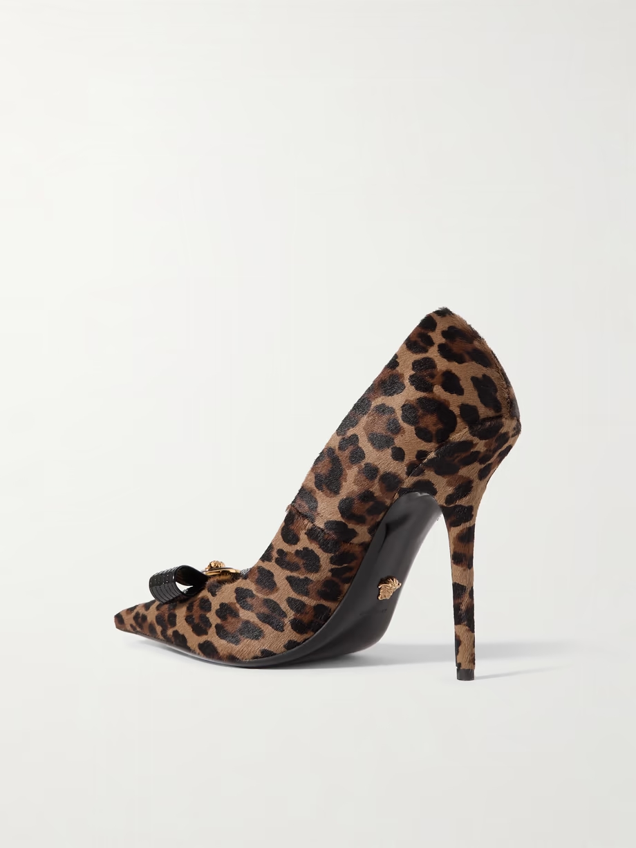 Embellished patent leather-trimmed leopard-print calf hair pumps Embellished patent leather-trimmed leopard-print calf hair pumps