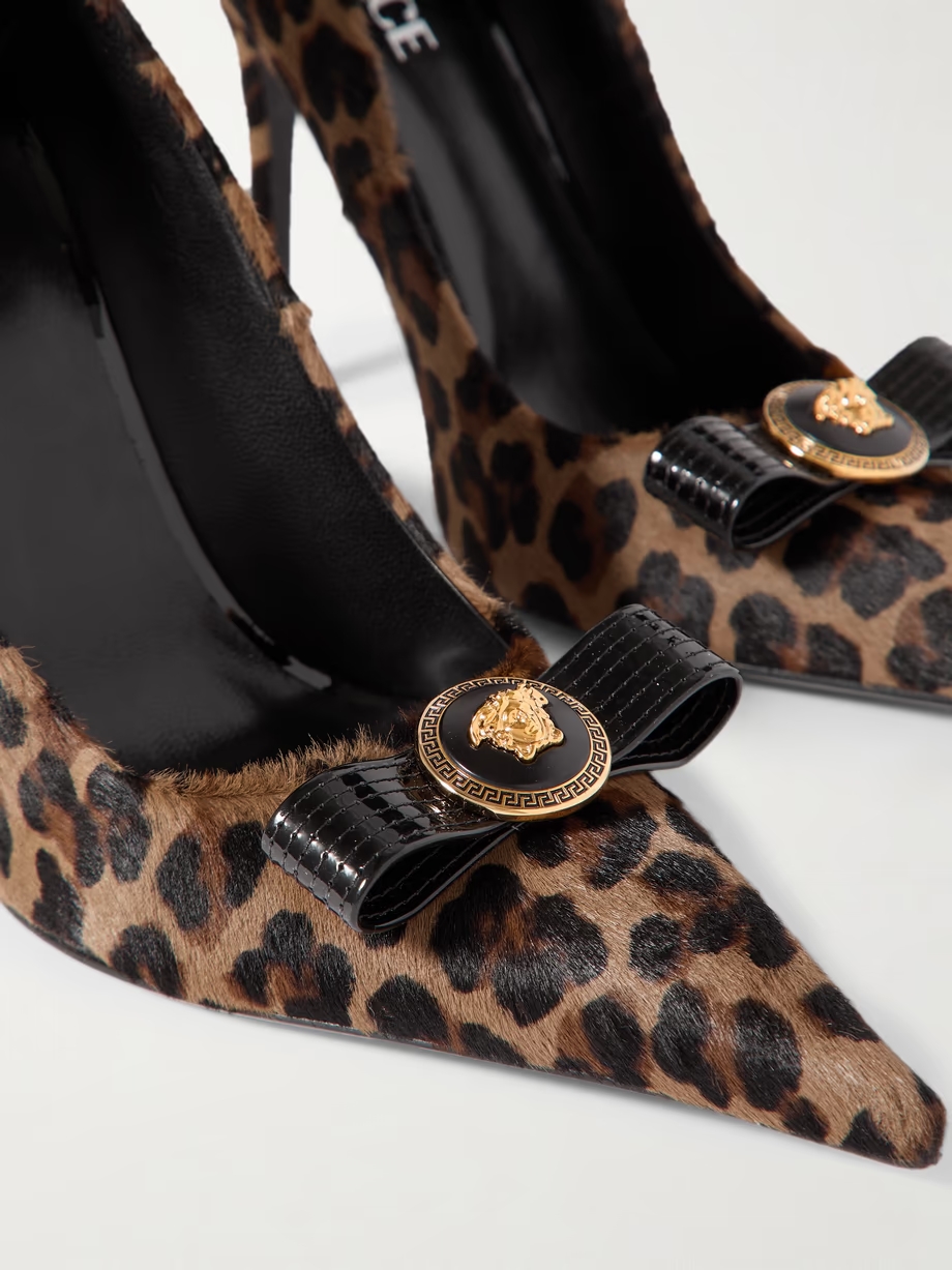 Embellished patent leather-trimmed leopard-print calf hair pumps Embellished patent leather-trimmed leopard-print calf hair pumps