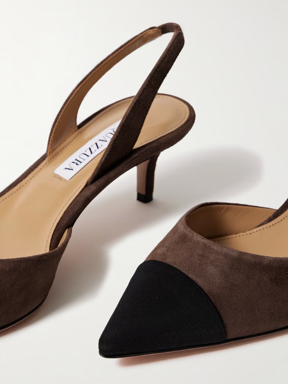 Milanese 50 grosgrain-trimmed suede slingback pumps Milanese 50 grosgrain-trimmed suede slingback pumps