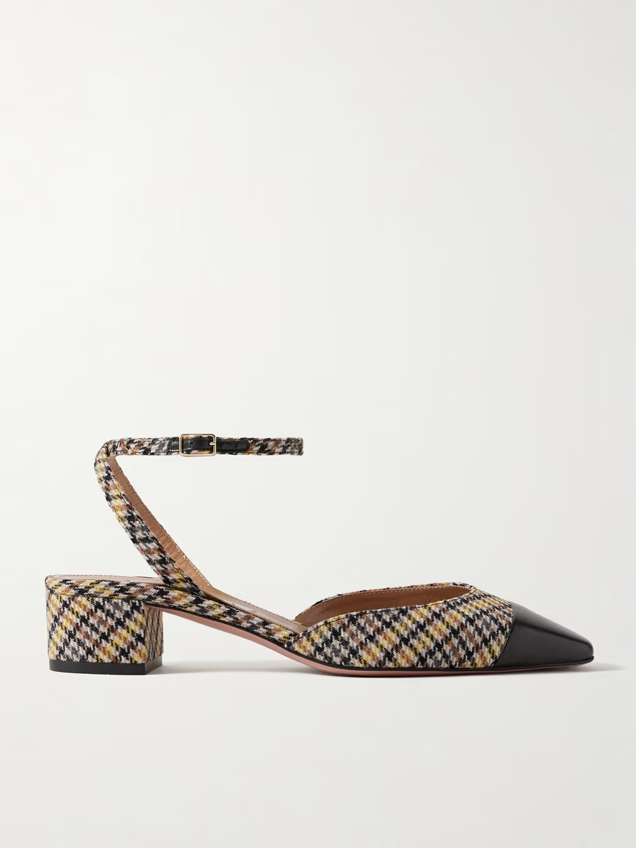 French Flirt 35 leather-trimmed checked houndstooth woven pumps French Flirt 35 leather-trimmed checked houndstooth woven pumps