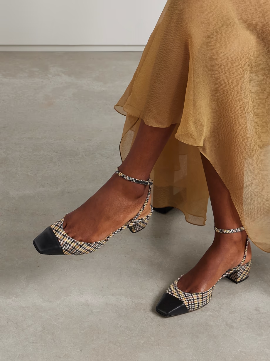 French Flirt 35 leather-trimmed checked houndstooth woven pumps French Flirt 35 leather-trimmed checked houndstooth woven pumps