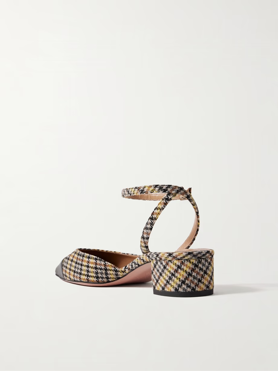 French Flirt 35 leather-trimmed checked houndstooth woven pumps French Flirt 35 leather-trimmed checked houndstooth woven pumps
