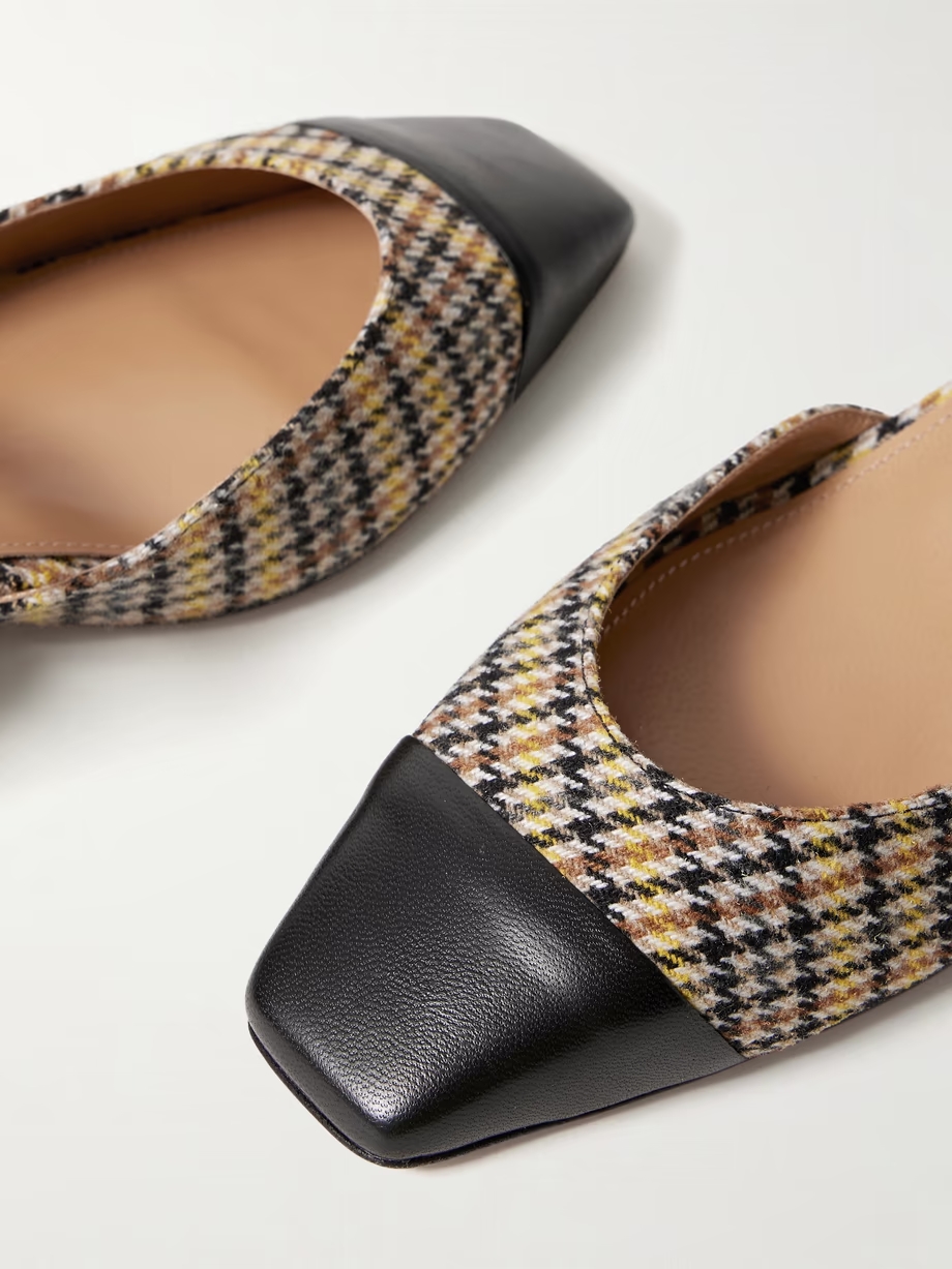 French Flirt 35 leather-trimmed checked houndstooth woven pumps French Flirt 35 leather-trimmed checked houndstooth woven pumps