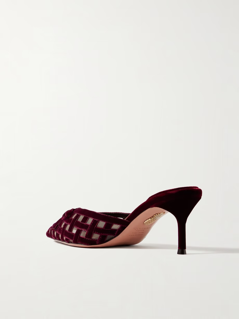 Romance 65 bow-embellished velvet and mesh pointed-toe pumps Romance 65 bow-embellished velvet and mesh pointed-toe pumps