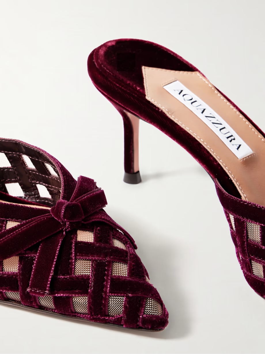 Romance 65 bow-embellished velvet and mesh pointed-toe pumps Romance 65 bow-embellished velvet and mesh pointed-toe pumps