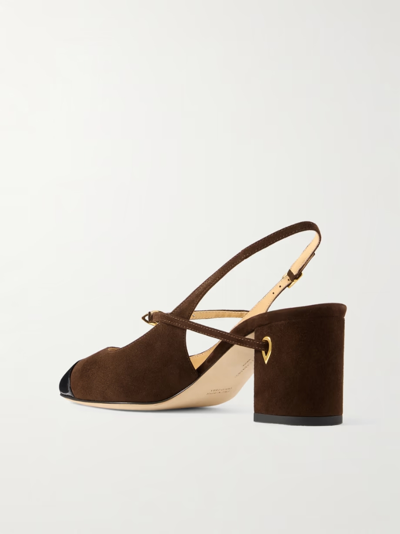 Mattia patent leather-trimmed suede slingback pumps Mattia patent leather-trimmed suede slingback pumps