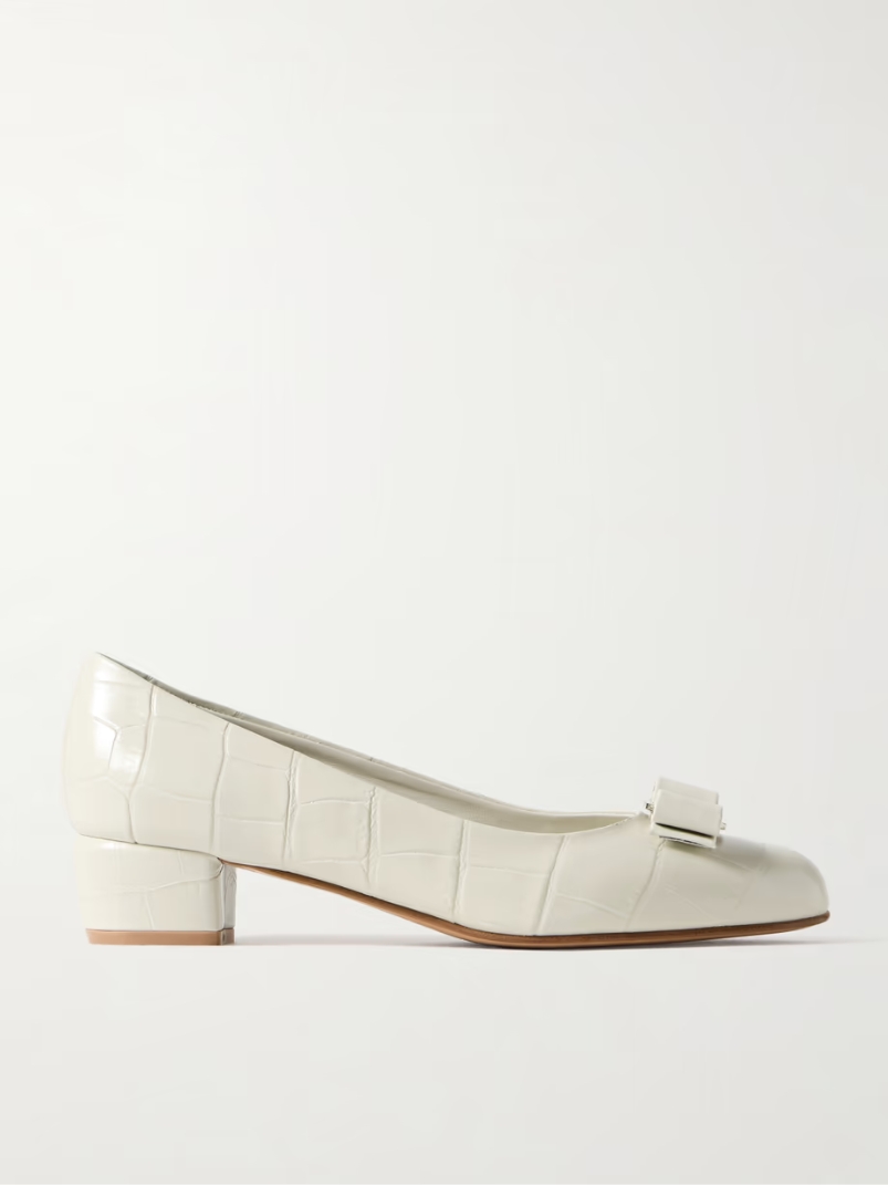 Vara bow-embellished croc-effect leather pumps Vara bow-embellished croc-effect leather pumps