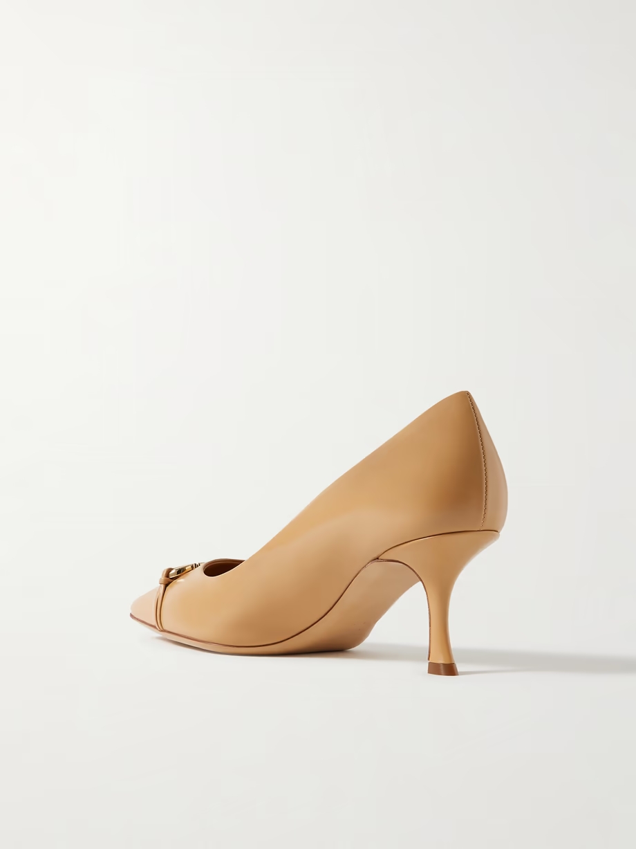 Bria embellished patent-leather trimmed smooth leather pumps Bria embellished patent-leather trimmed smooth leather pumps