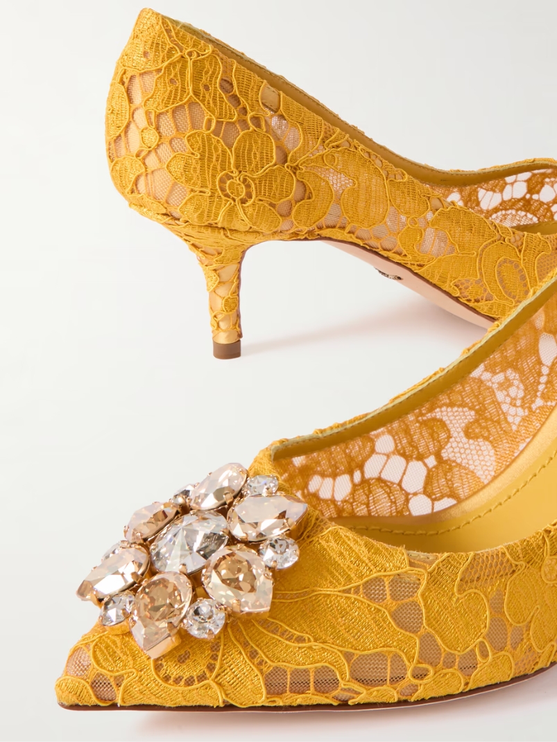 Bellucci crystal-embellished corded lace pumps Bellucci crystal-embellished corded lace pumps