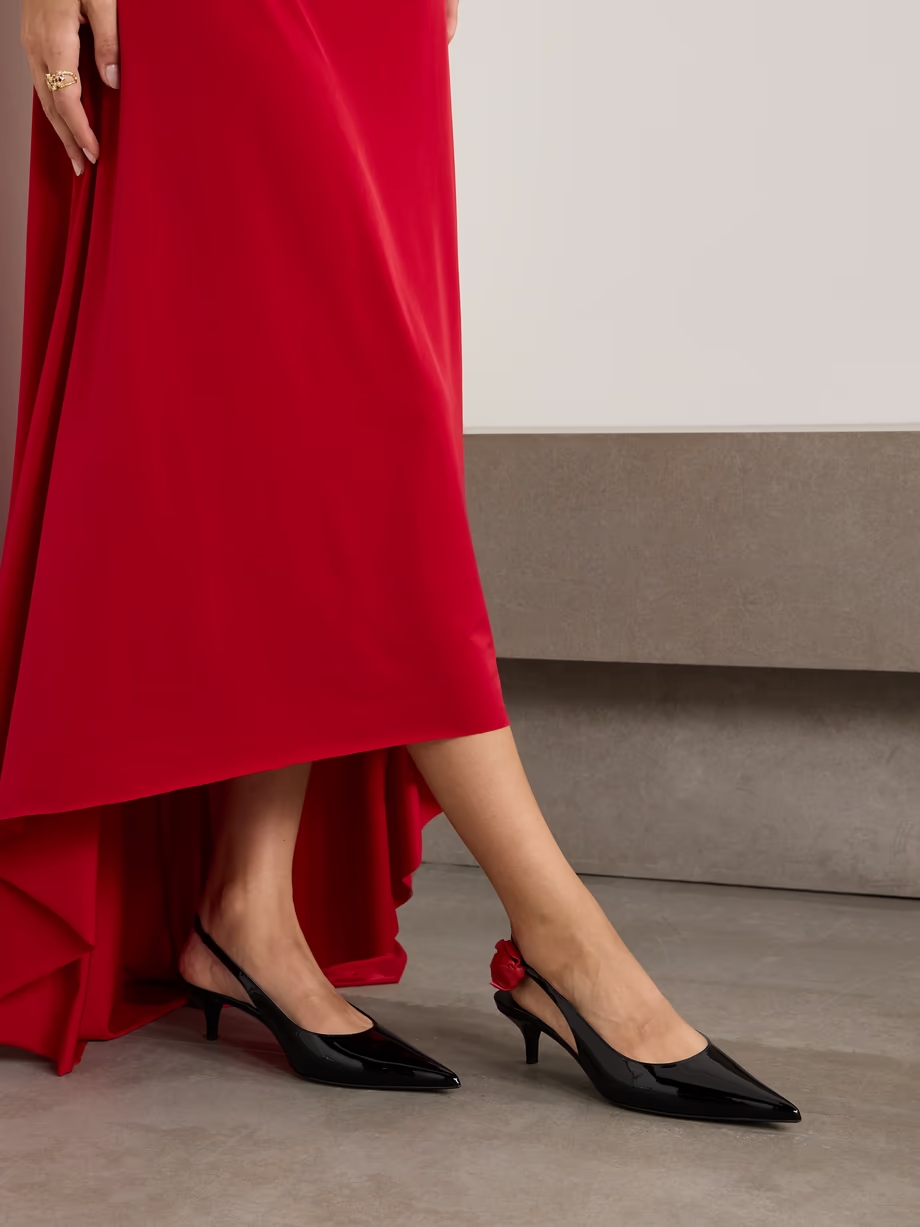 Appliquéd patent-leather slingback pumps Appliquéd patent-leather slingback pumps