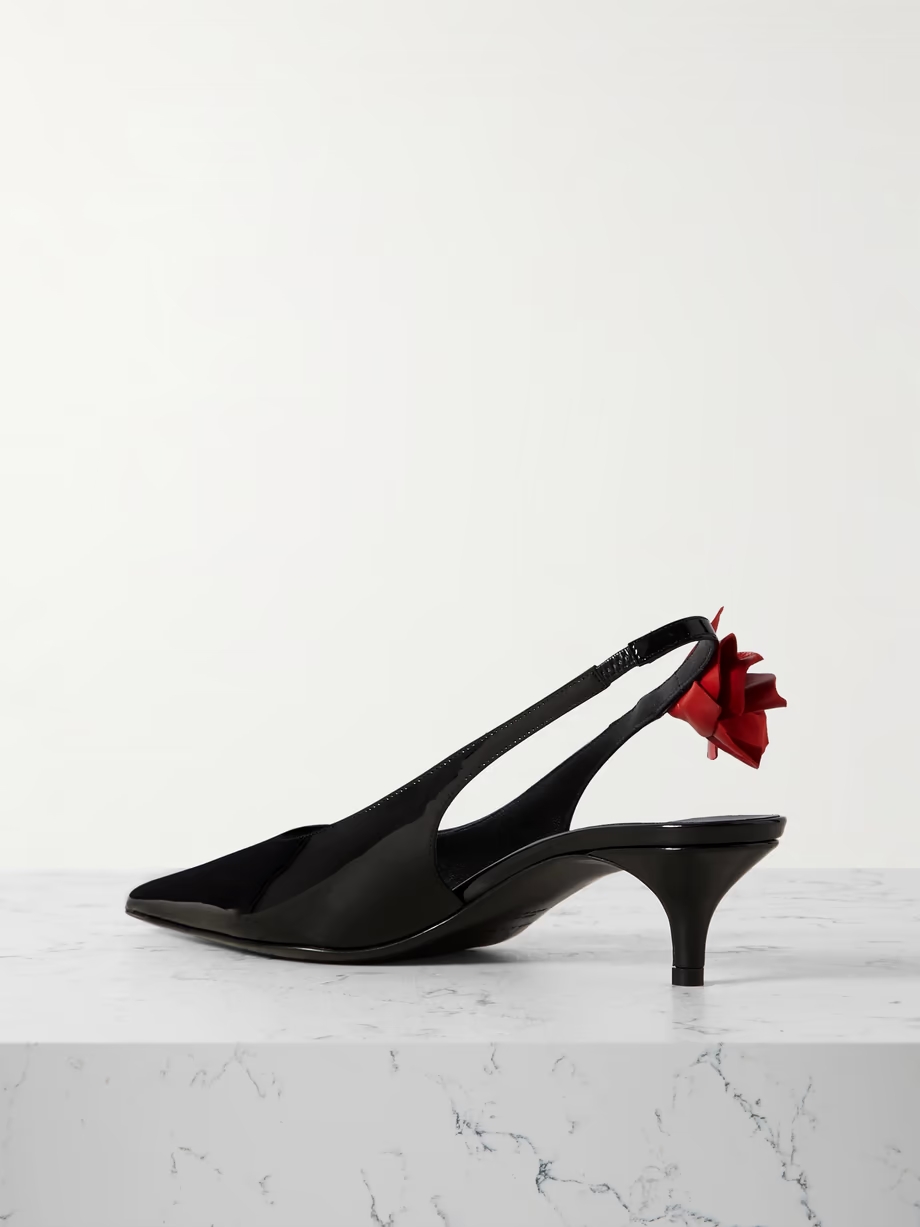 Appliquéd patent-leather slingback pumps Appliquéd patent-leather slingback pumps