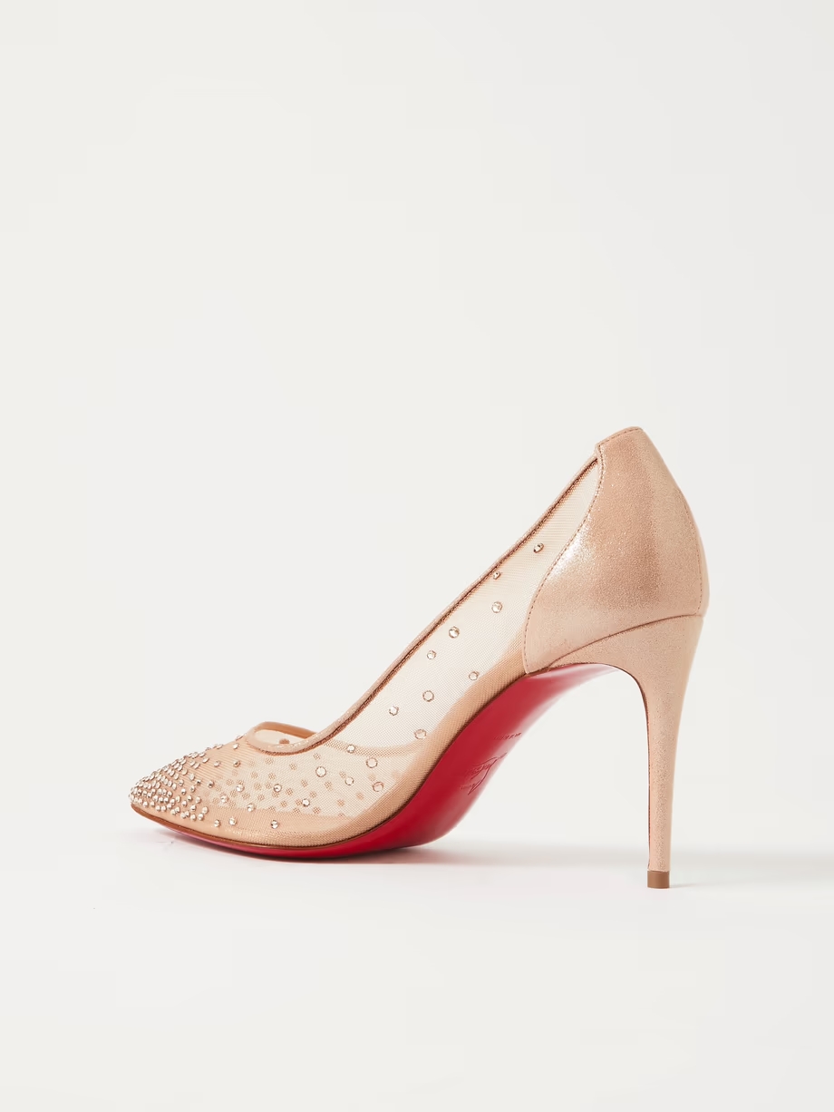 Follies 85 crystal-embellished mesh and glittered-leather pumps Follies 85 crystal-embellished mesh and glittered-leather pumps