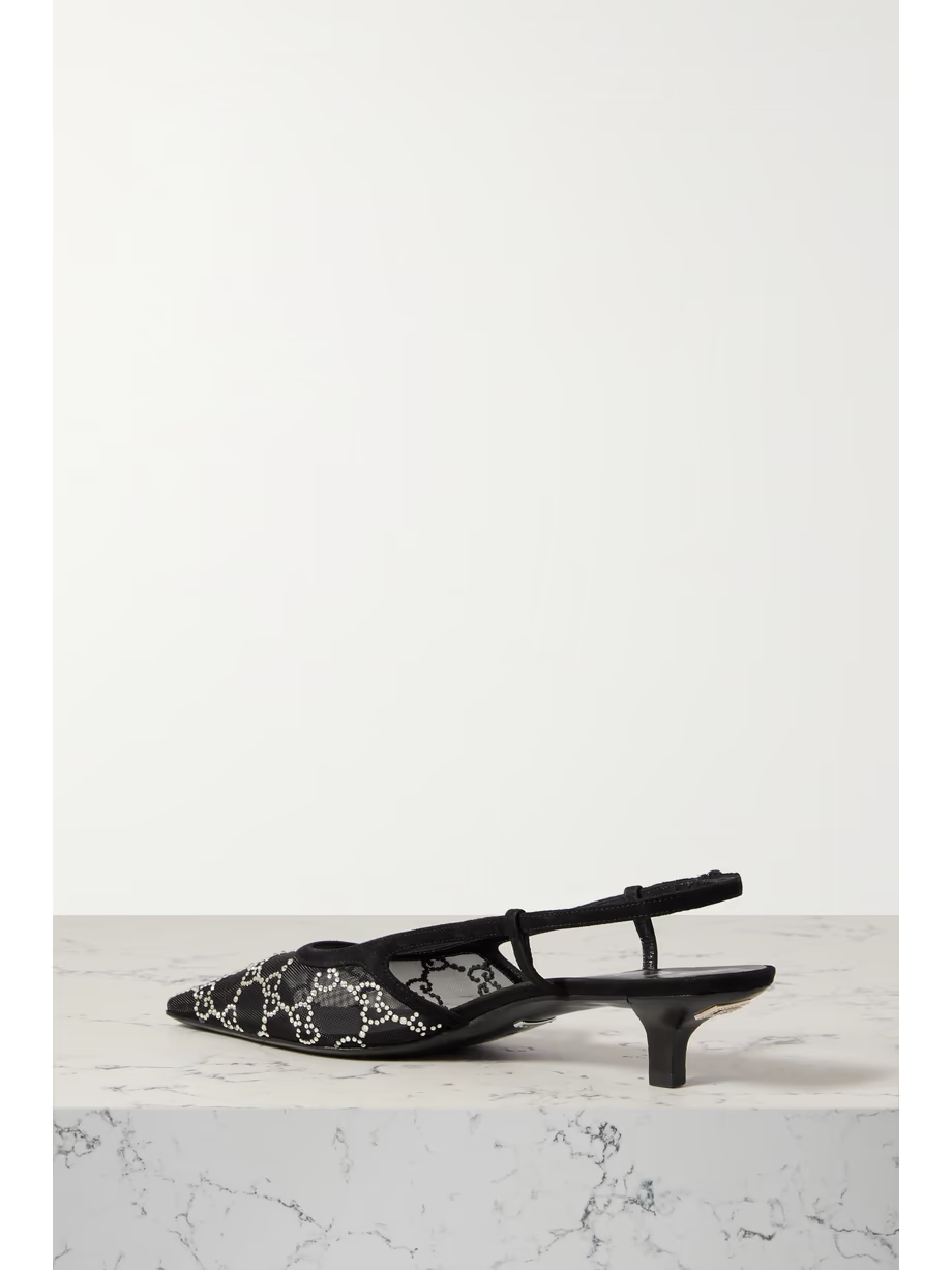 Demi suede-trimmed crystal-embellished mesh slingback pumps Demi suede-trimmed crystal-embellished mesh slingback pumps