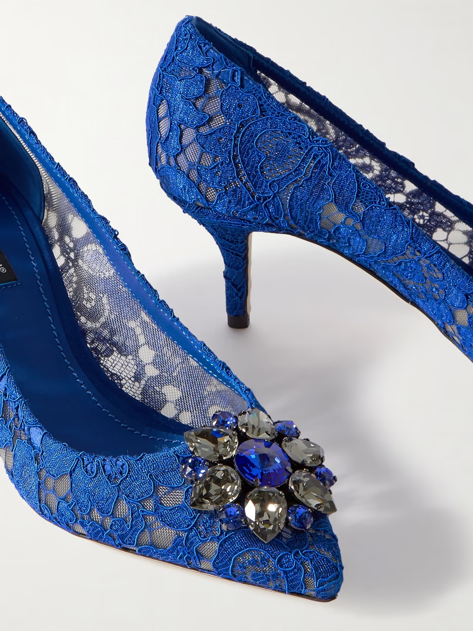 Crystal-embellished lace pumps Crystal-embellished lace pumps
