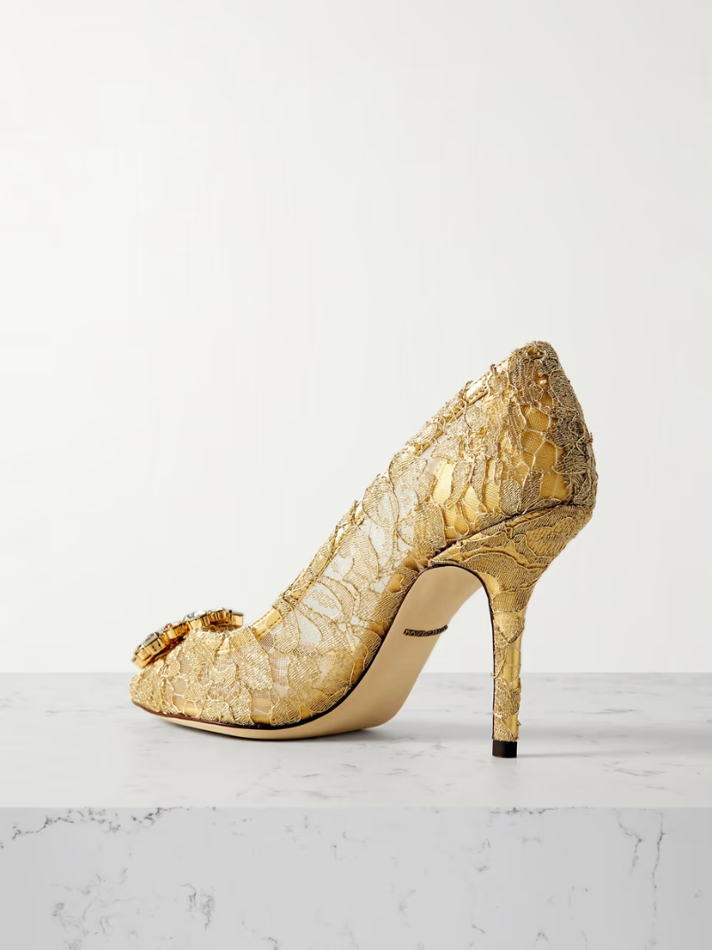 Bellucci crystal-embellished metallic corded lace pumps Bellucci crystal-embellished metallic corded lace pumps