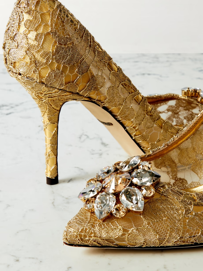 Bellucci crystal-embellished metallic corded lace pumps Bellucci crystal-embellished metallic corded lace pumps