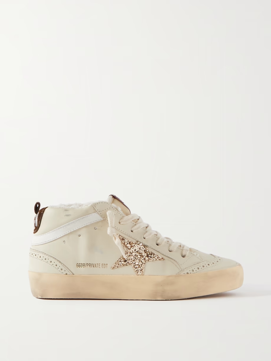 Superstar distressed shearling-lined rubber and leather sneakers Superstar distressed shearling-lined rubber and leather sneakers