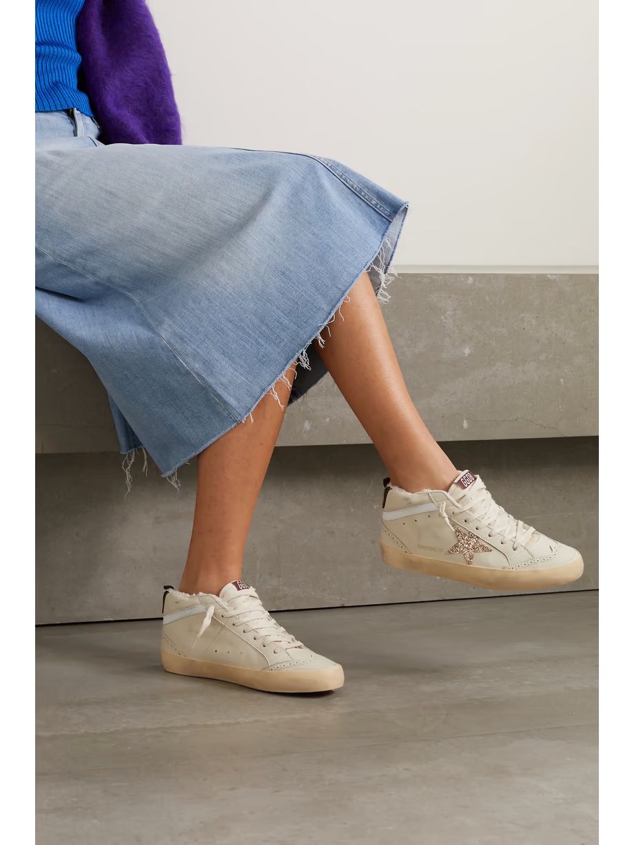Superstar distressed shearling-lined rubber and leather sneakers Superstar distressed shearling-lined rubber and leather sneakers