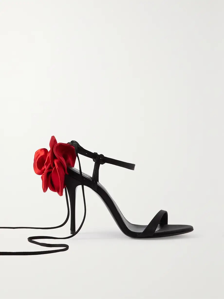 Appliquéd lace-up satin sandals Appliquéd lace-up satin sandals