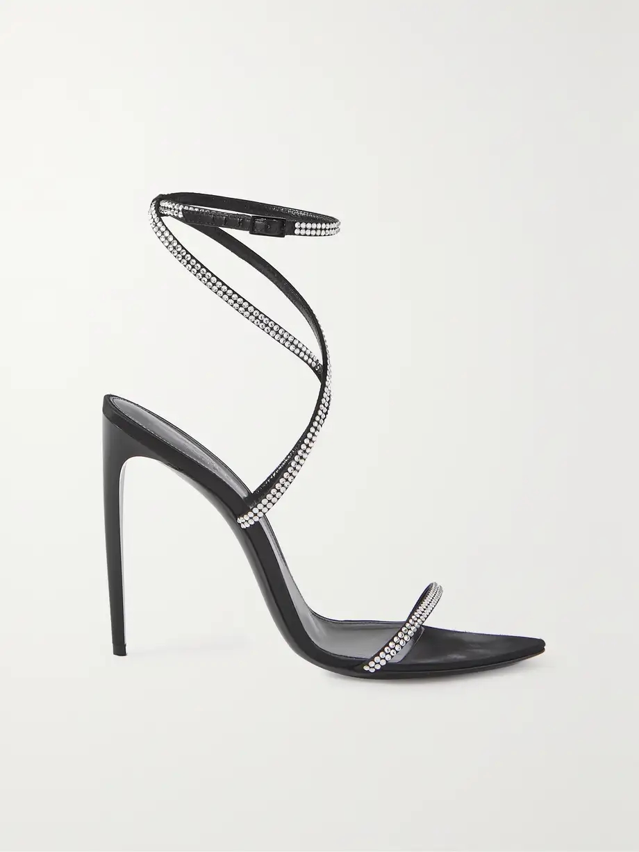 Crystal-embellished glossed-leather and silk sandals Crystal-embellished glossed-leather and silk sandals