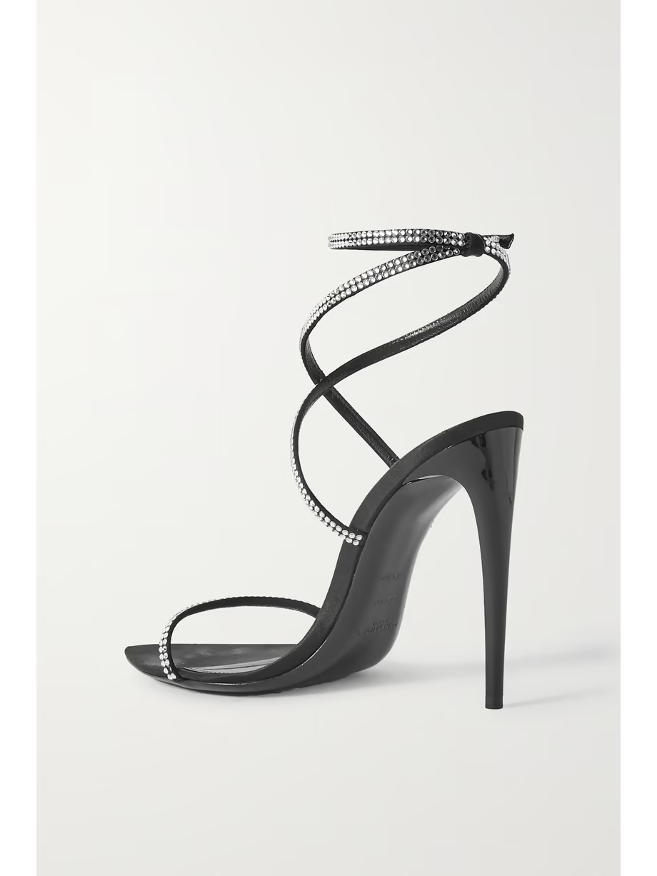 Crystal-embellished glossed-leather and silk sandals Crystal-embellished glossed-leather and silk sandals