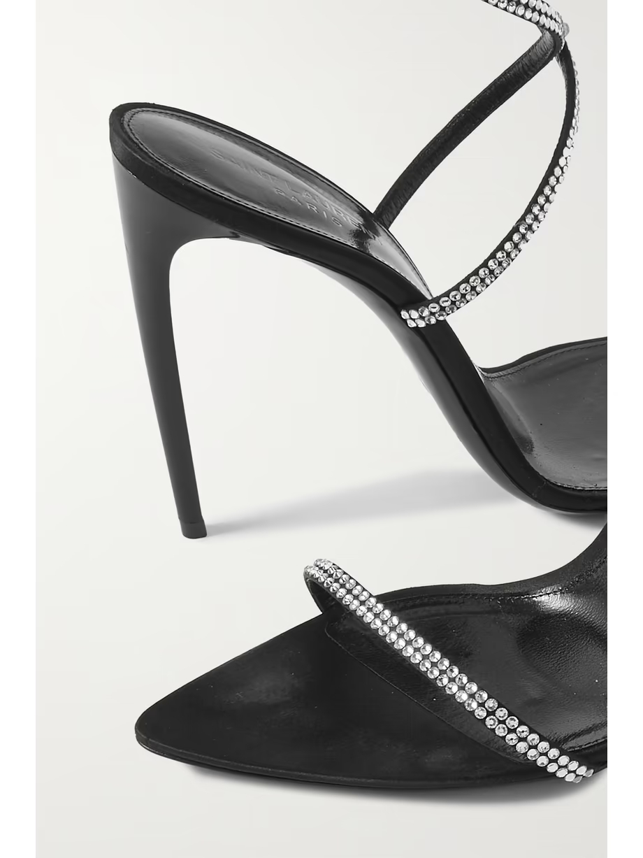 Crystal-embellished glossed-leather and silk sandals Crystal-embellished glossed-leather and silk sandals