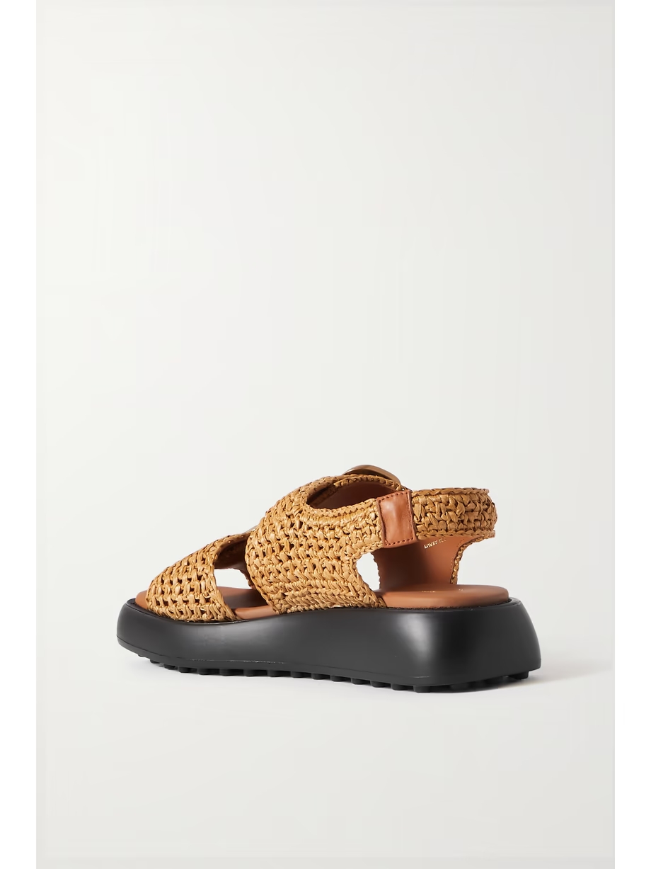 Buckled leather-trimmed raffia sandals Buckled leather-trimmed raffia sandals