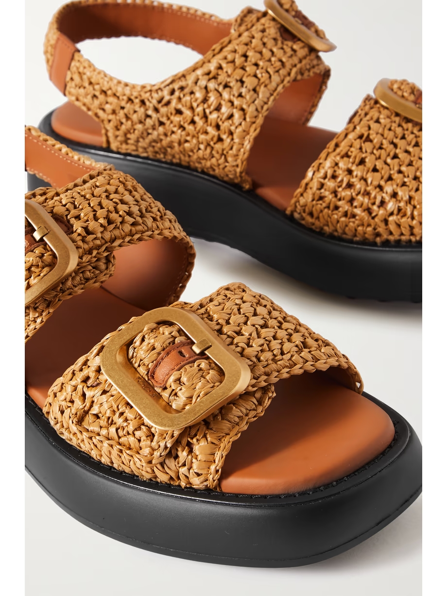 Buckled leather-trimmed raffia sandals Buckled leather-trimmed raffia sandals