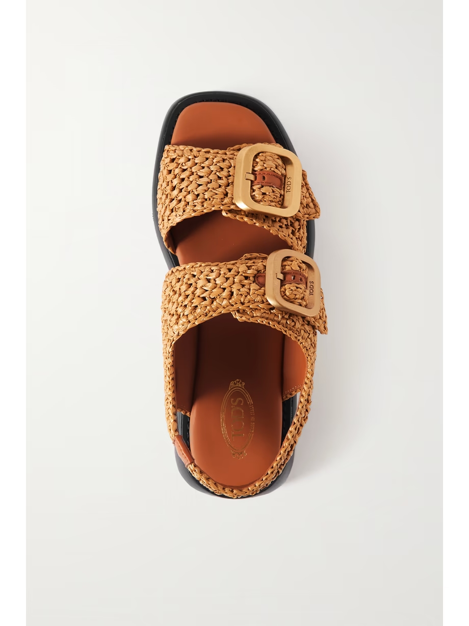 Buckled leather-trimmed raffia sandals Buckled leather-trimmed raffia sandals