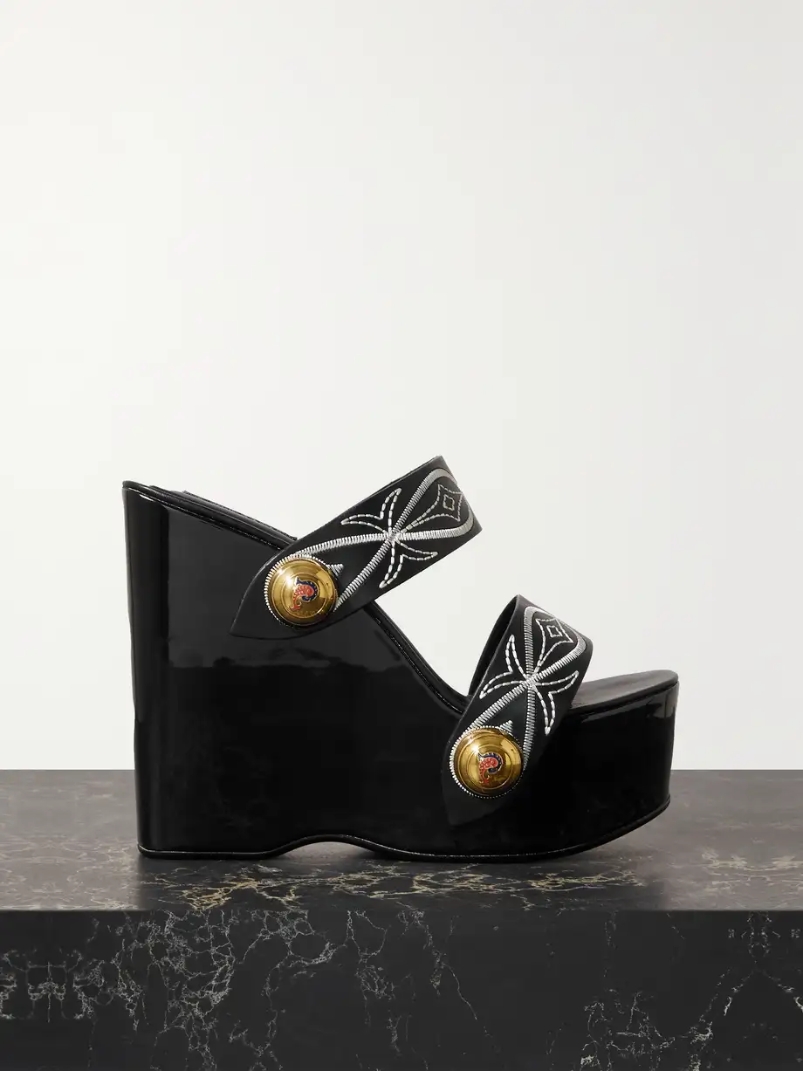 Embellished embroidered leather wedge sandals Embellished embroidered leather wedge sandals