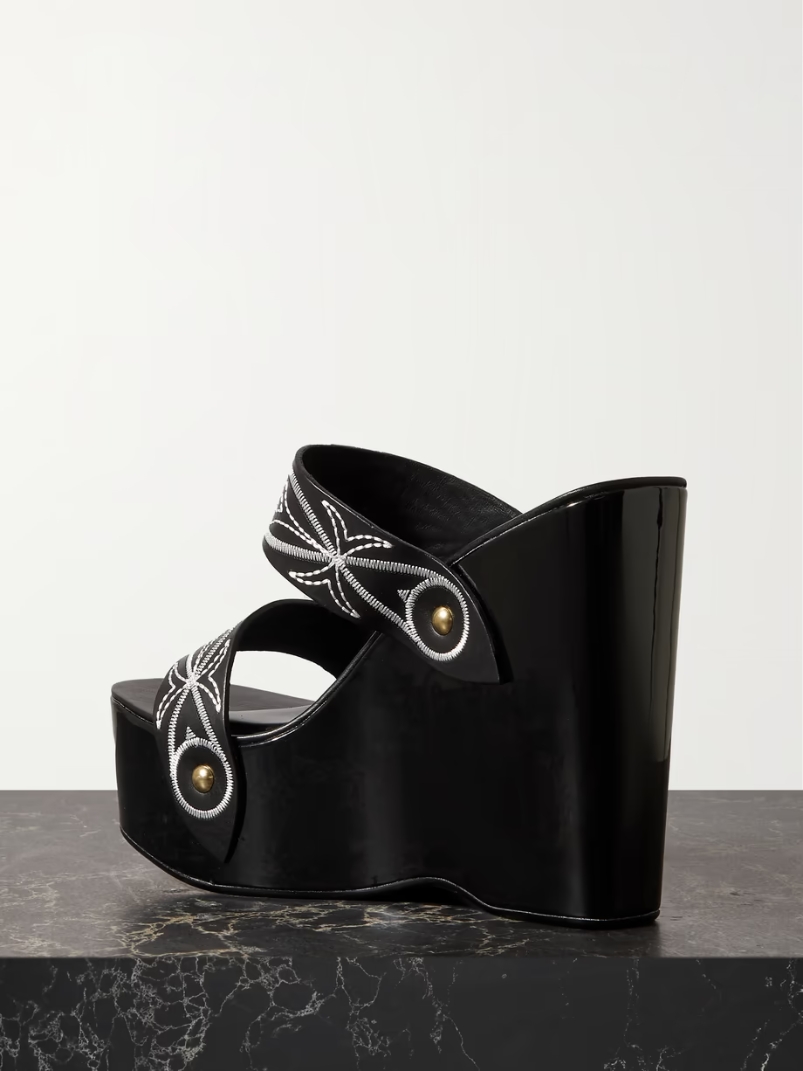 Embellished embroidered leather wedge sandals Embellished embroidered leather wedge sandals
