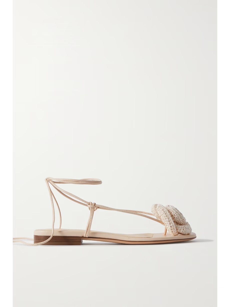 Crocheted cotton-blend and leather sandals Crocheted cotton-blend and leather sandals