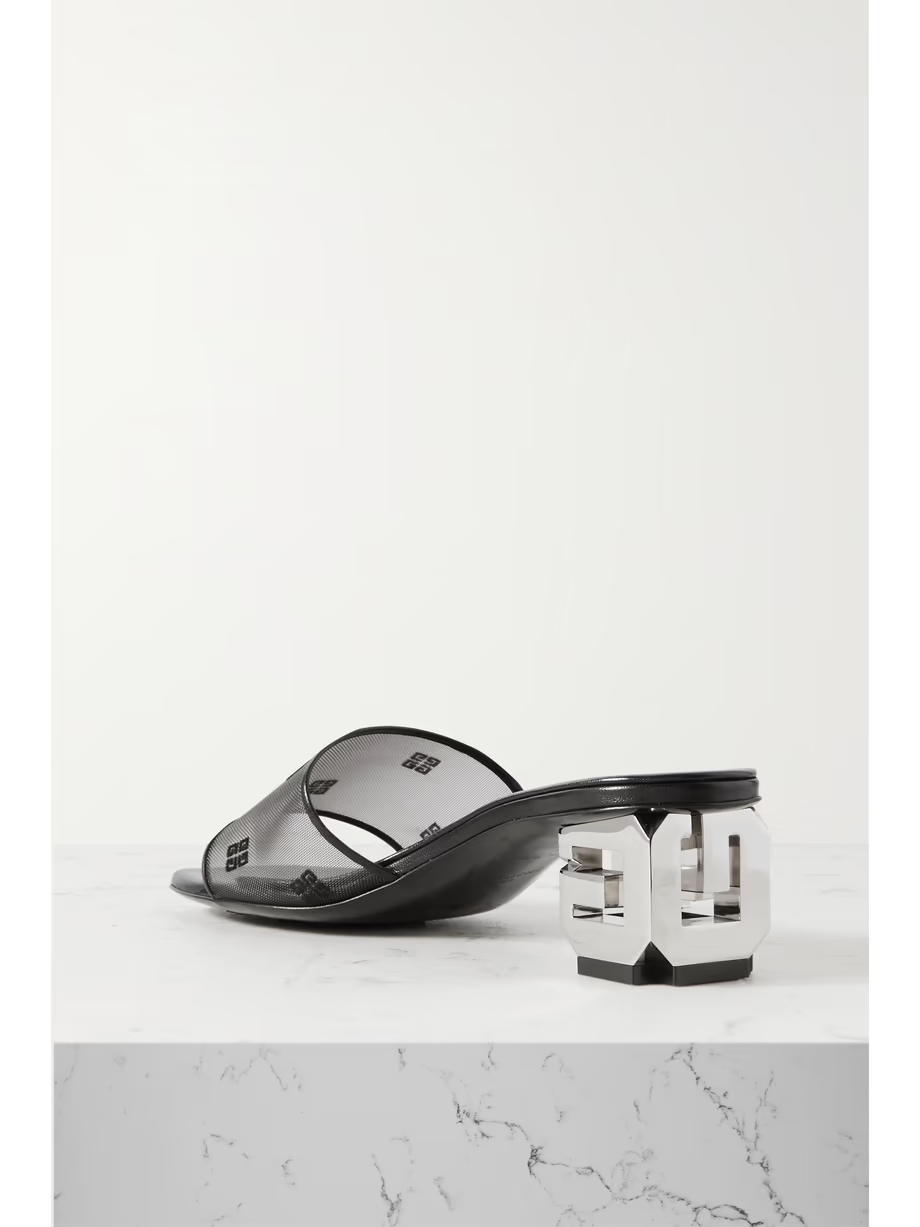 Logo-embroidered leather-trimmed mesh mules Logo-embroidered leather-trimmed mesh mules
