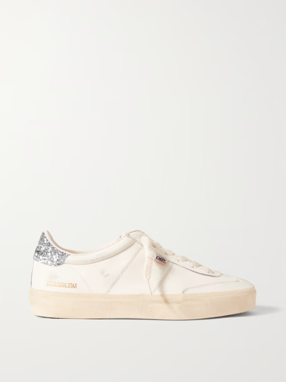 Soul-Star distressed glittered leather sneakers Soul-Star distressed glittered leather sneakers