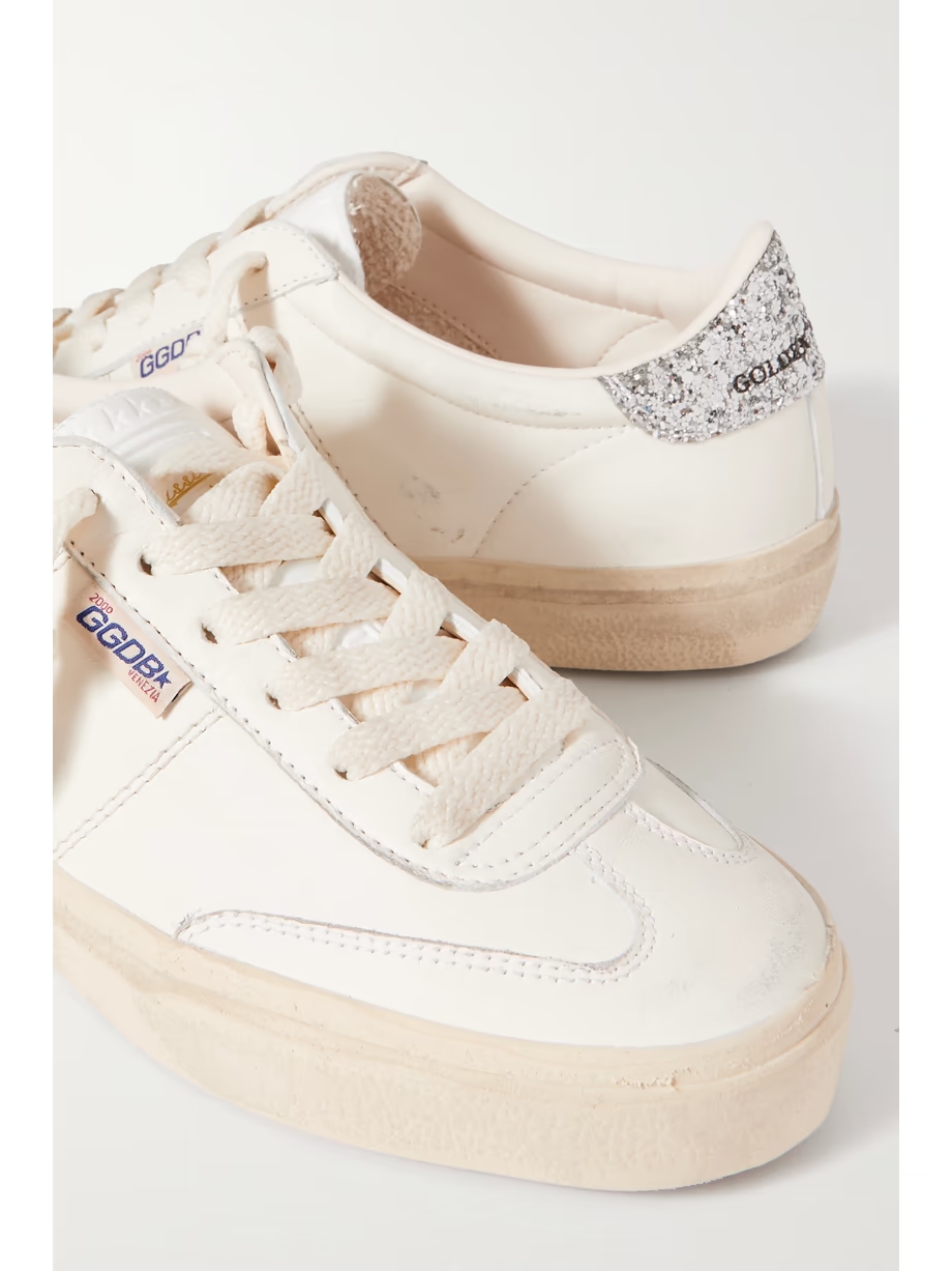 Soul-Star distressed glittered leather sneakers Soul-Star distressed glittered leather sneakers