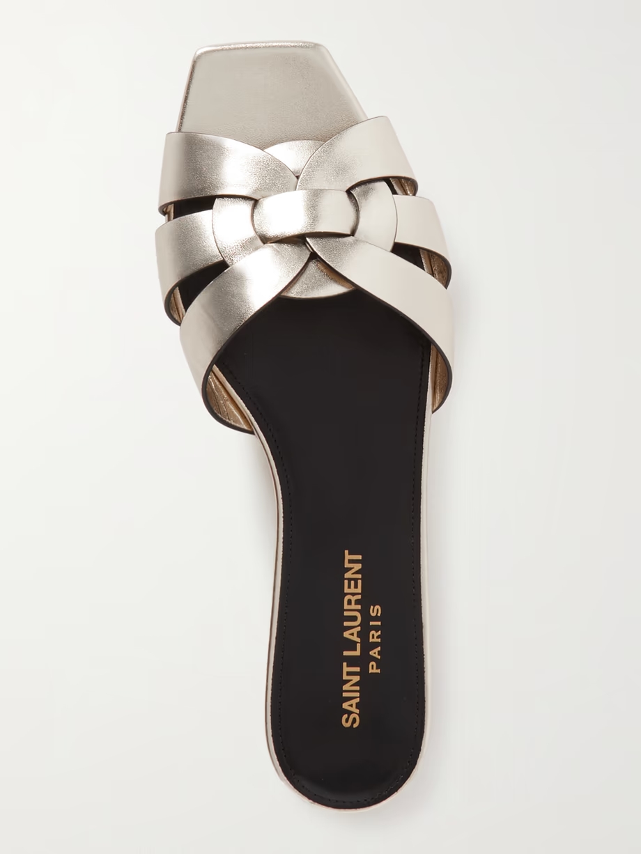 Tribute woven metallic leather slides Tribute woven metallic leather slides