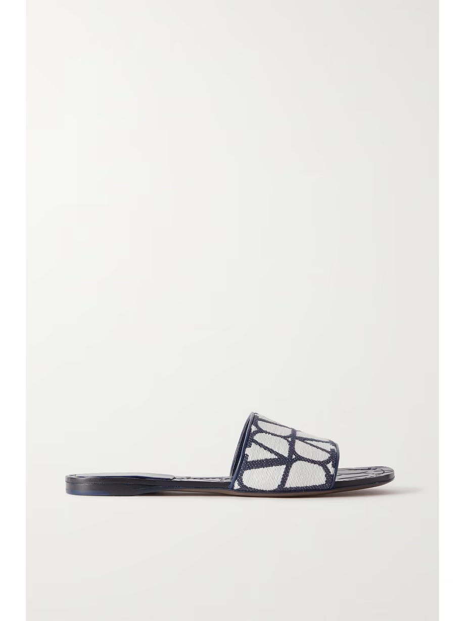 Toile Iconographe leather-trimmed cotton-canvas jacquard slides Toile Iconographe leather-trimmed cotton-canvas jacquard slides