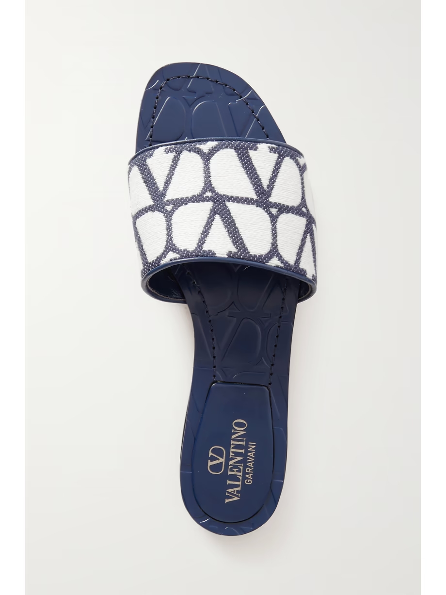 Toile Iconographe leather-trimmed cotton-canvas jacquard slides Toile Iconographe leather-trimmed cotton-canvas jacquard slides