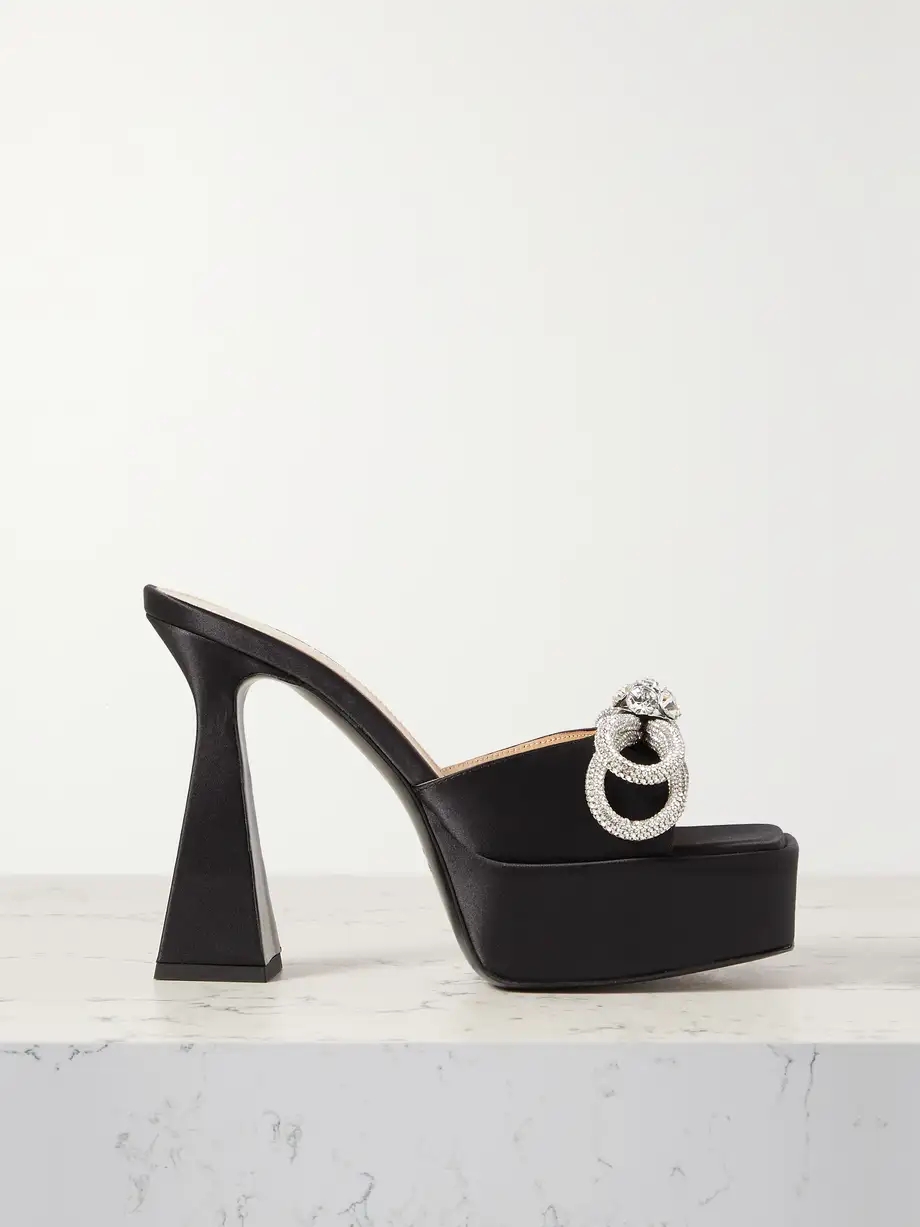 Double Bow crystal-embellished silk-satin platform mules Double Bow crystal-embellished silk-satin platform mules