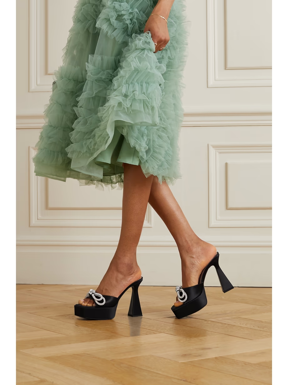 Double Bow crystal-embellished silk-satin platform mules Double Bow crystal-embellished silk-satin platform mules