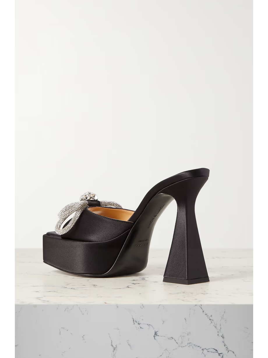 Double Bow crystal-embellished silk-satin platform mules Double Bow crystal-embellished silk-satin platform mules