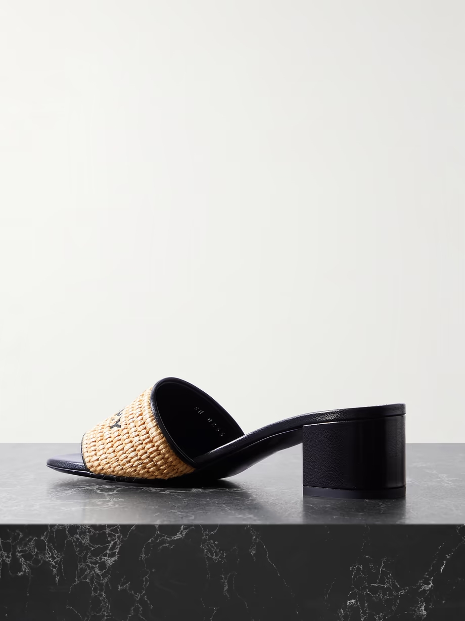 4G leather-trimmed embroidered raffia mules 4G leather-trimmed embroidered raffia mules
